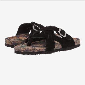 Muk luks floral footbed crisscross suede sandal